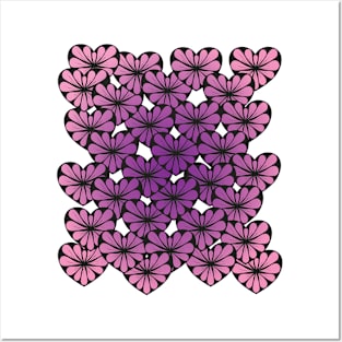 Flowers in hearts purple to pink - pleasing floral pattern Posters and Art